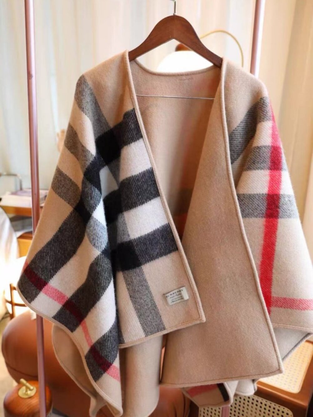 Burberry Beige Check Reversible Wool Cape